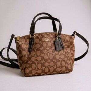 Coach Crossbody Bag Mini Kelsey Satchel in Outline Signature - Brown - New